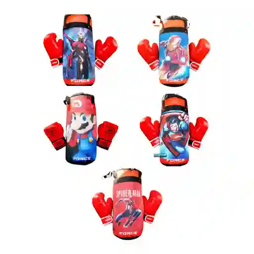 Kit Saco Boxeo Multidiseños + Guantes Para Niño, (infantil) Rojo