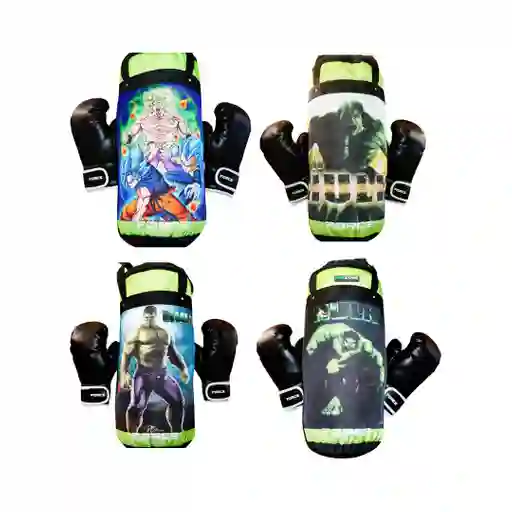 Kit Saco Boxeo Multidiseños + Guantes Para Niño, (infantil) Verde
