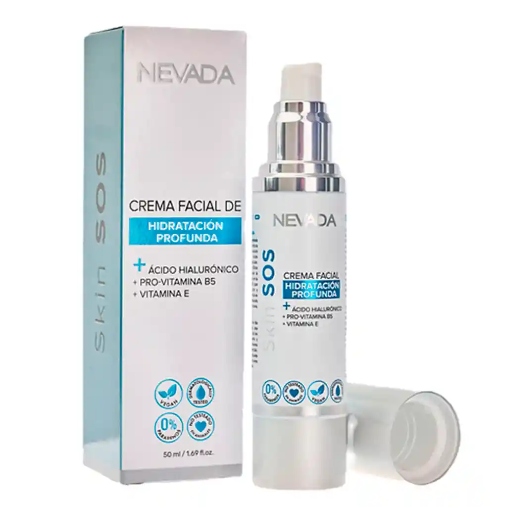 Nevada Crema Facial De Hidratacion Profunda + Acido Hialurónico + Pro-vitamina B5 + Vitamina E - 50 Ml