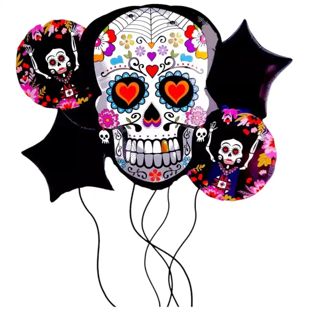 Kit Globos Metalizados De Catrina Halloween Decoración