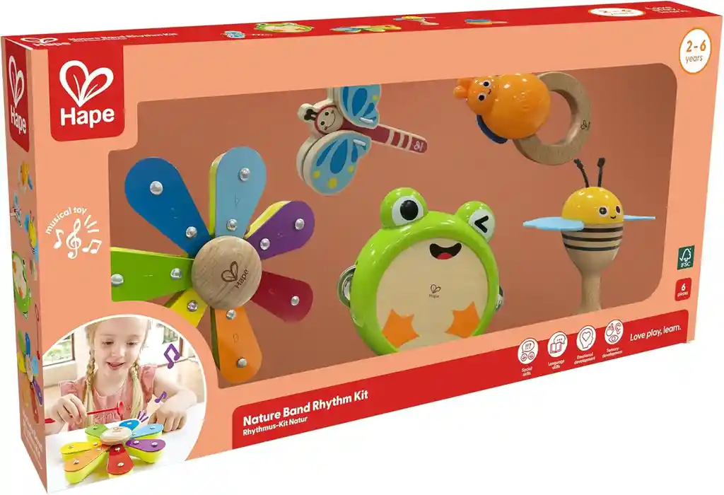 Juego Set Musical 5 En 1 En Madera Hape Para Niños