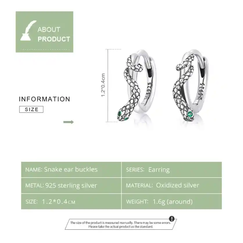 Aretes Aros Para Mujer Serpiente Fabricados En Plata 925