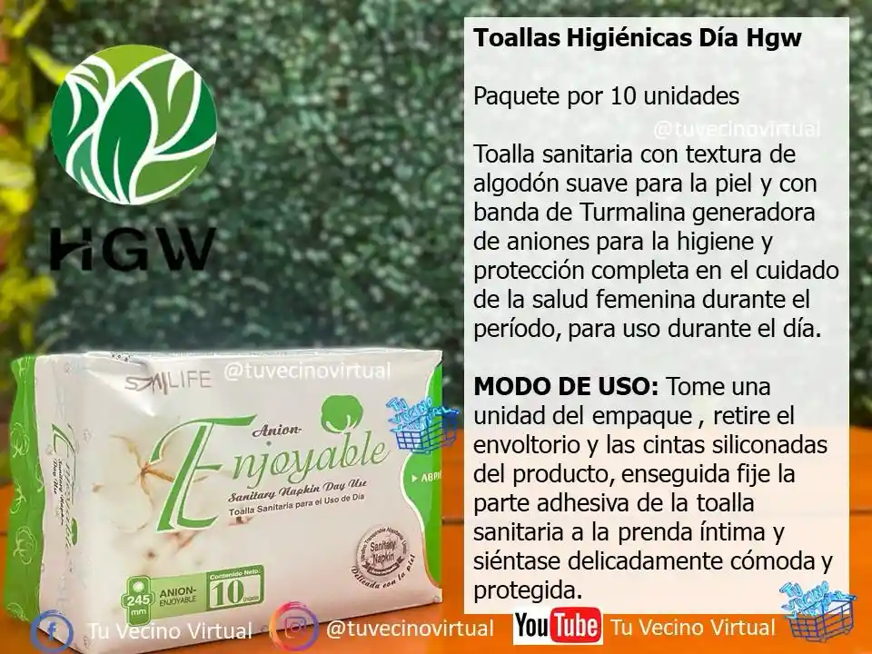 Toallas Sanitarias Turmalina Hgw