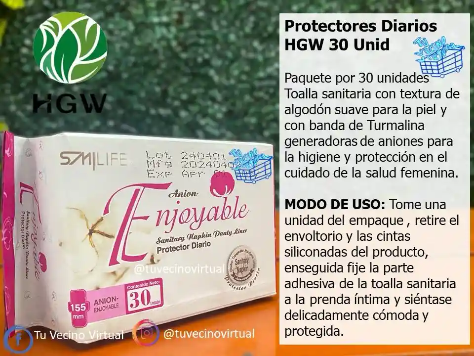 Protectores Diarios 30 Unid Hgw