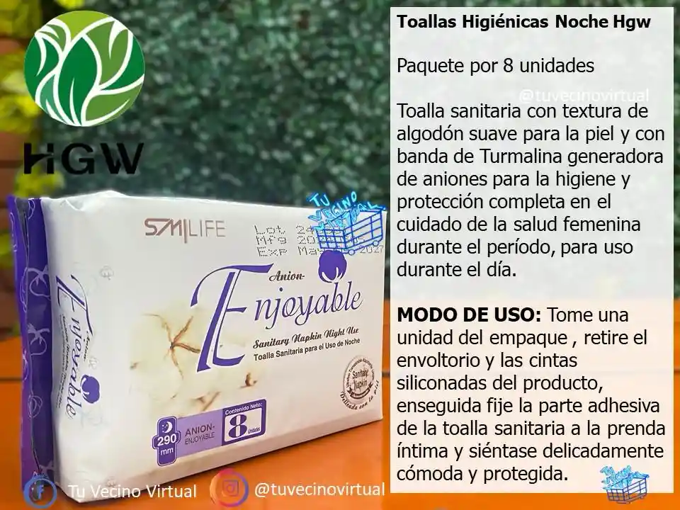 Toallas Nocturnas Hgw 8 Unidades