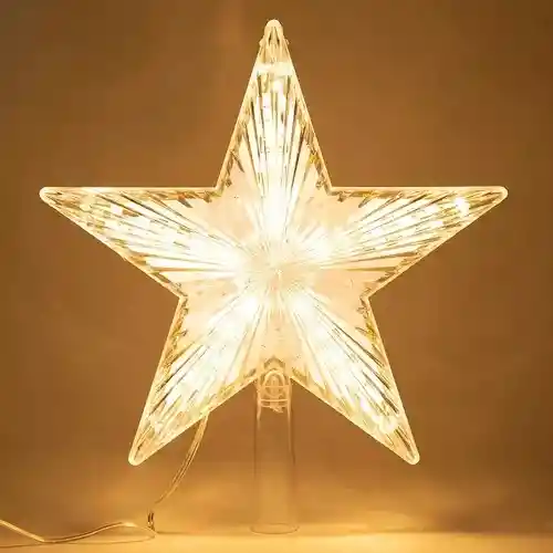 Luz Estrella Para Árbol De Navidad Grande 22cm Cable Siliconado Luz Cálida Amarillo Decoración Navideña