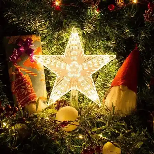 Luz Estrella Para Árbol De Navidad Grande 22cm Cable Siliconado Luz Cálida Amarillo Decoración Navideña