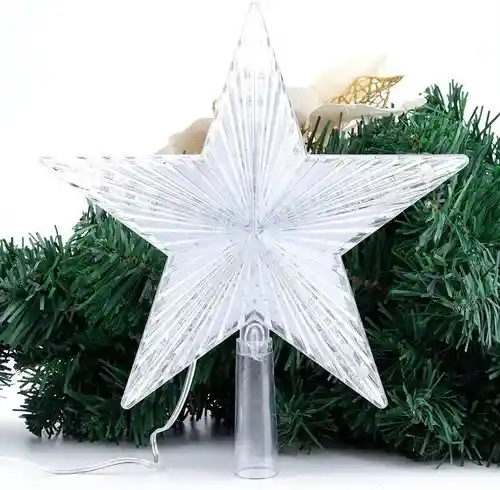 Luz Estrella Para Árbol De Navidad Grande 22cm Cable Siliconado Luz Cálida Amarillo Decoración Navideña