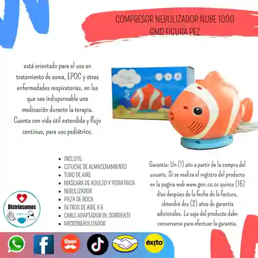 Compresor Nebulizador Nube 1000 Gmd Figura Pez