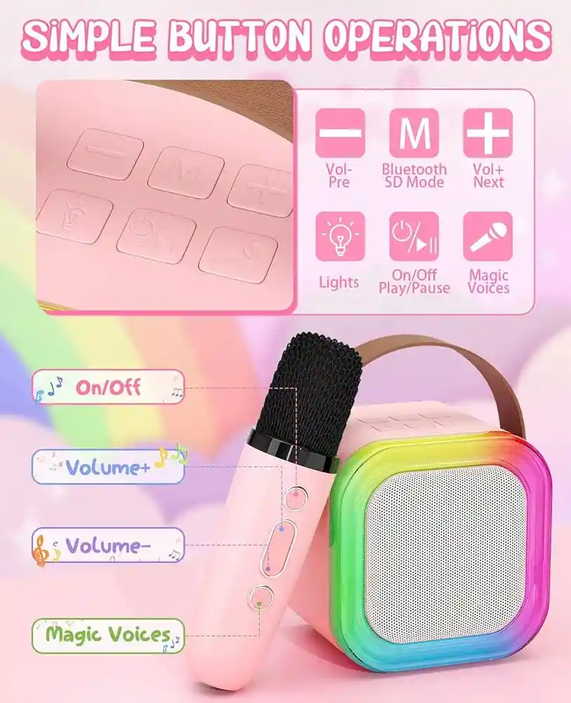 Mini Parlante Karaoke + 1 Micrófono, Regalo Ideal Para Niñas Y Adolescentes (rosado)