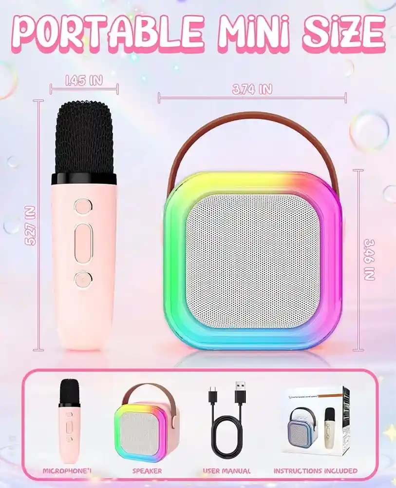 Mini Parlante Karaoke + 1 Micrófono, Regalo Ideal Para Niñas Y Adolescentes (rosado)