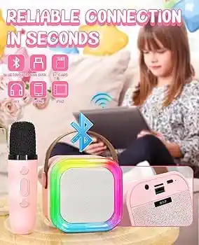 Mini Parlante Karaoke + 1 Micrófono, Regalo Ideal Para Niñas Y Adolescentes (rosado)