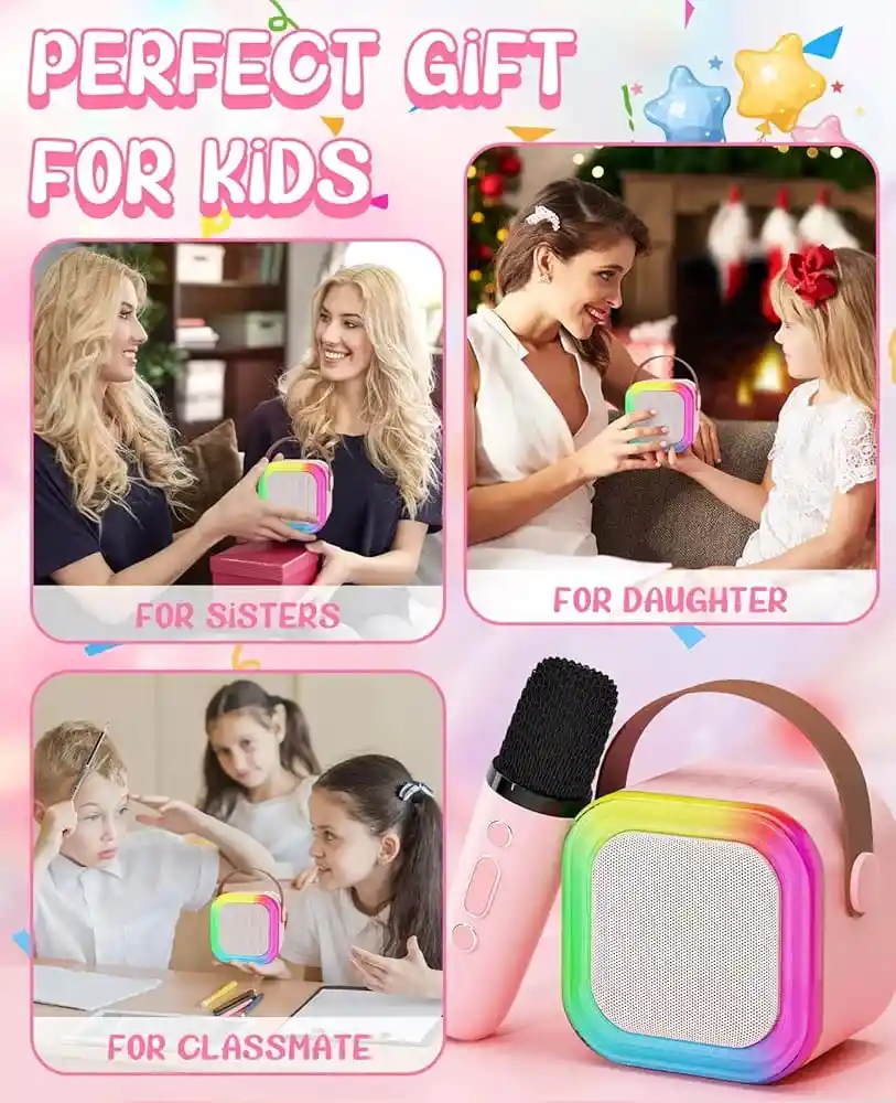 Mini Parlante Karaoke + 1 Micrófono, Regalo Ideal Para Niñas Y Adolescentes (rosado)