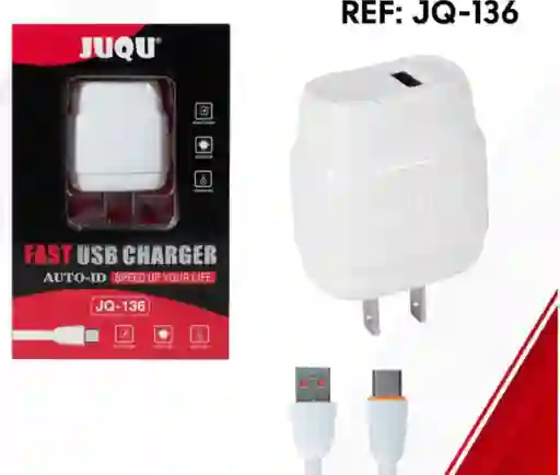 Cargador Auto Id 3.0a Con Cable Tipo C Carga Rapida De 1 Metro Marca Juqu R-136 Quick Charger