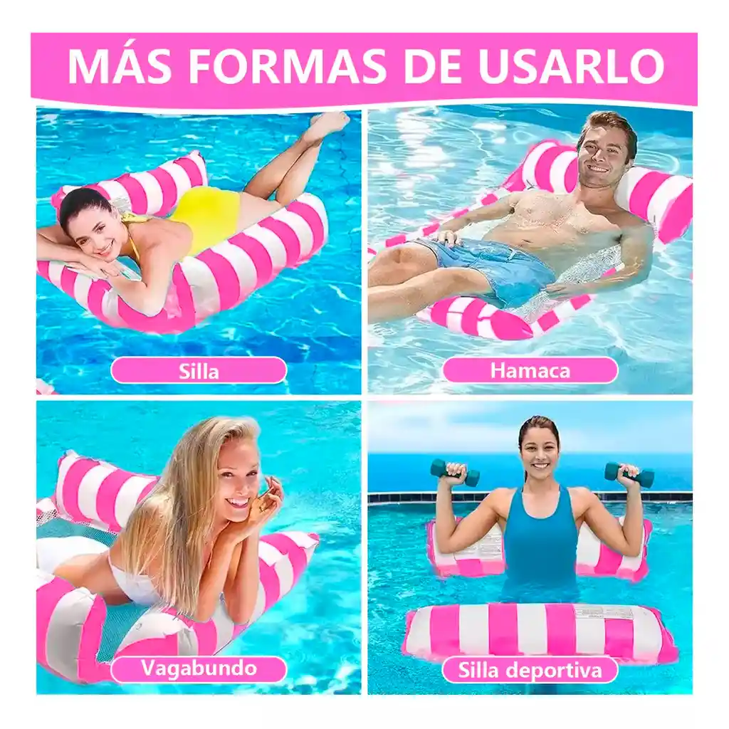 Flotador Hamaca 4 Lados Adultos Piscina Fiesta Silla Cama Rosado