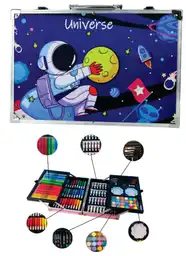 Set Kit Creativo Arte Dibujo Maleta Metalica Motivos Surtidos Niños X 145pcs