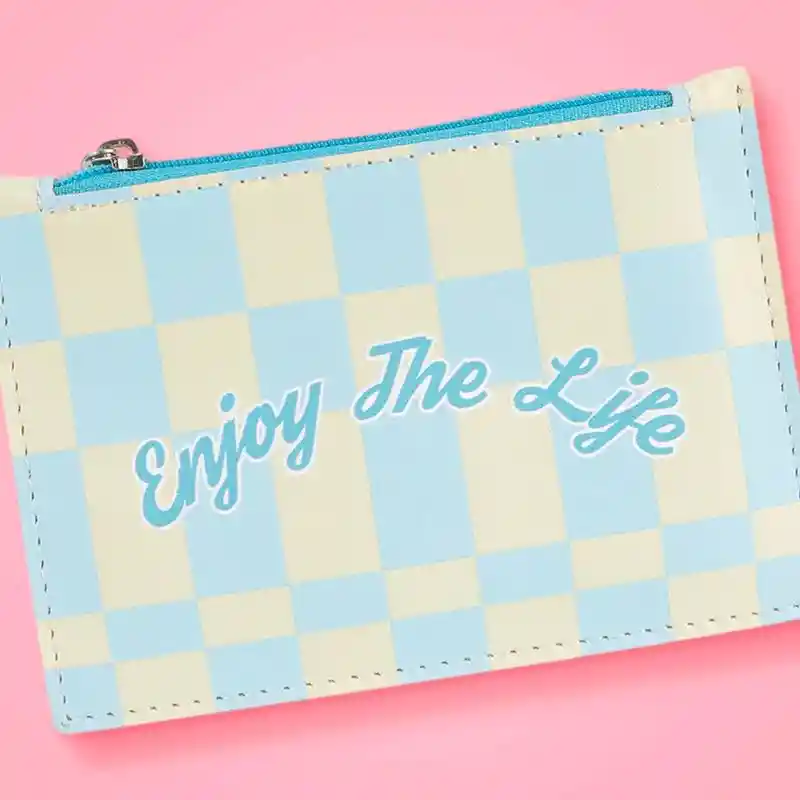 Monedero Con Cierre Cool Vibe Cuadros Azul Miniso