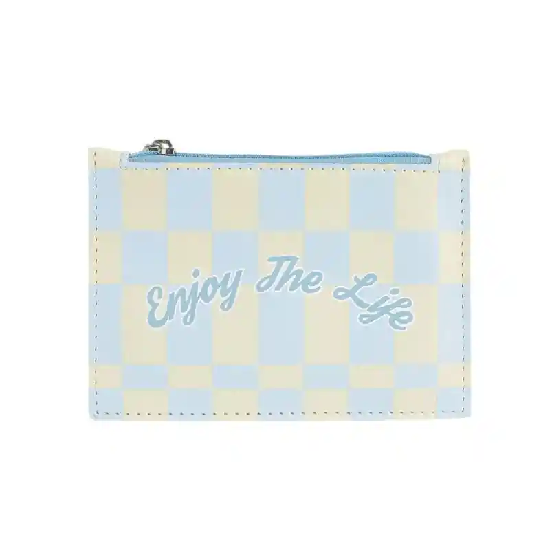 Monedero Con Cierre Cool Vibe Cuadros Azul Miniso