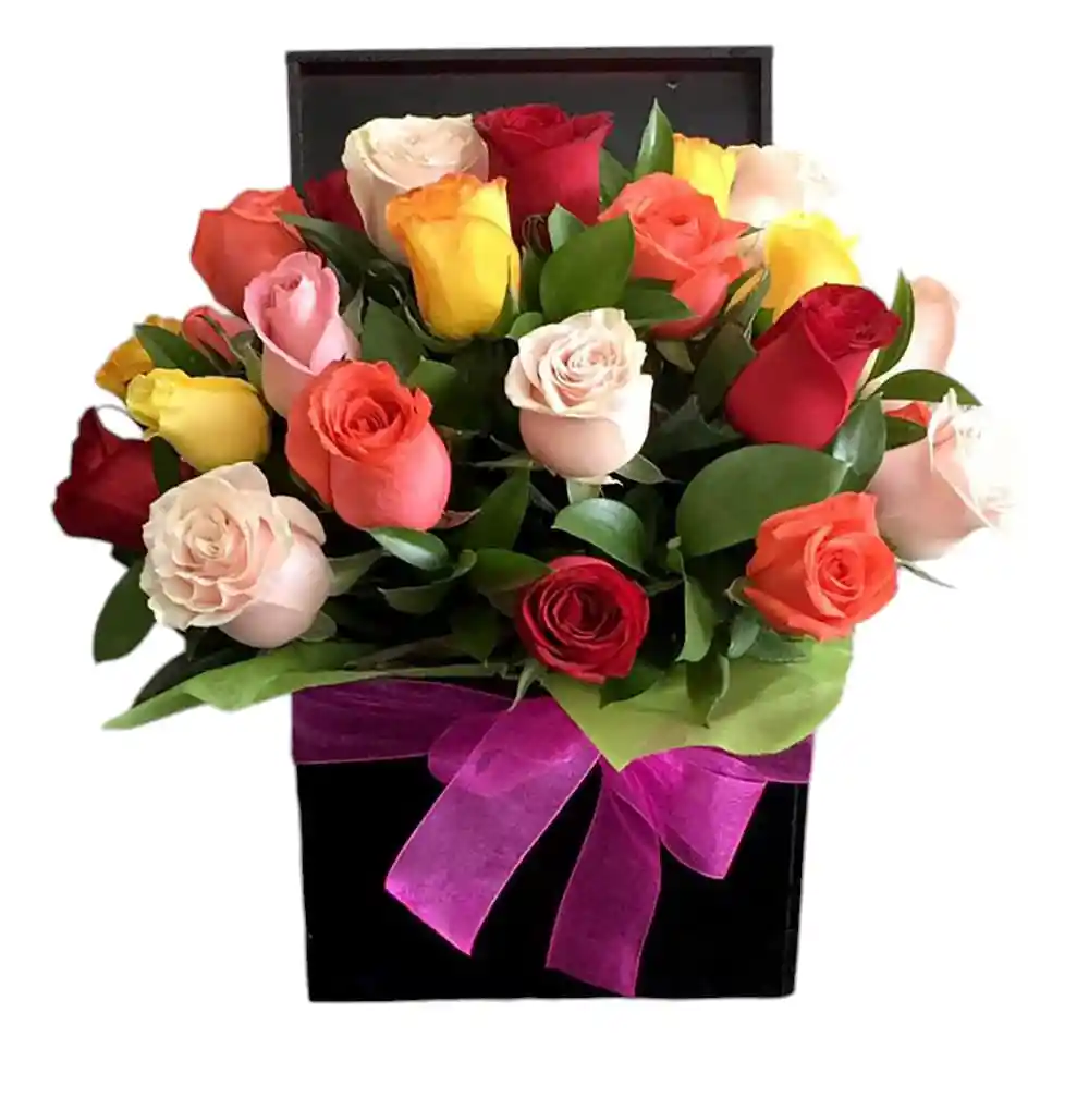 Caja Rosas Multicolor Medellin Feliz Dia Feliz Cumpleaños