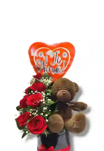 Caja De 12 Rosas Peluche Globo Te Amo