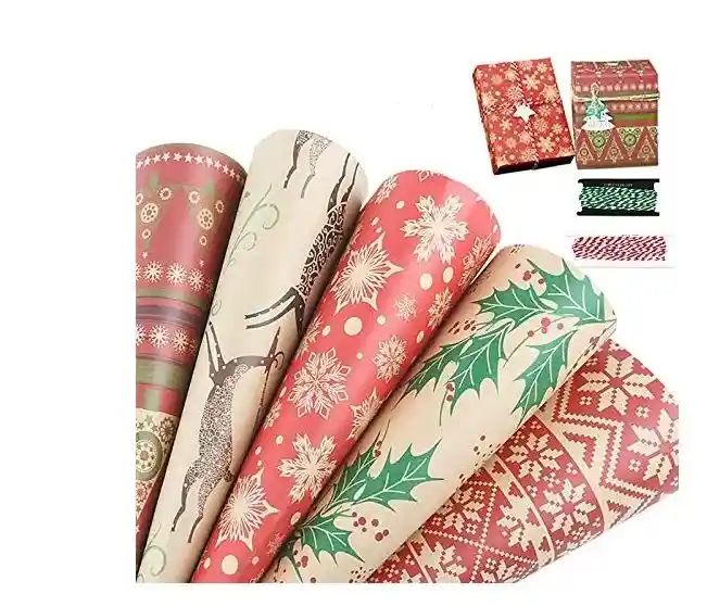 Papel Para Regalo Kraft Motivo Navideño Papel Regalo Kraft Navidad Marca Primavera