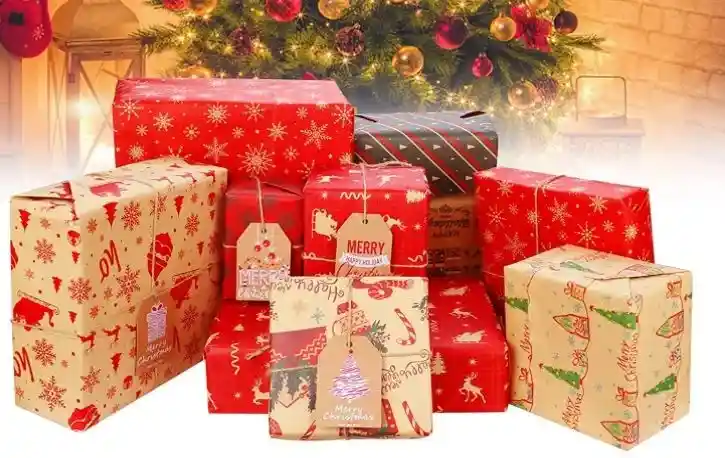 Papel Para Regalo Kraft Motivo Navideño Papel Regalo Kraft Navidad Marca Primavera