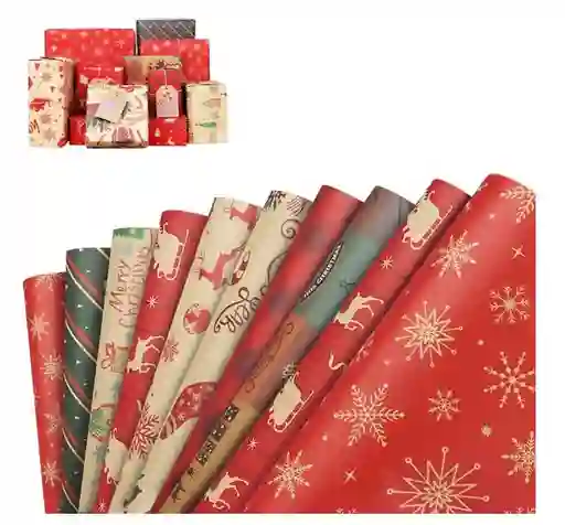 Papel Para Regalo Kraft Motivo Navideño Papel Regalo Kraft Navidad Marca Primavera