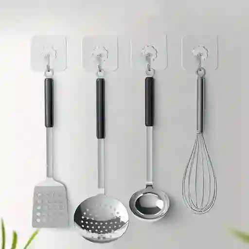 10 Ganchos Autoadhesivos Transparentes Fácil Instalación Montaje Pared Sin Daños Cocina Baño