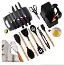 Set De Utensilios De Cocina Silicona Negro 19 Piezas Completo Y Funcional