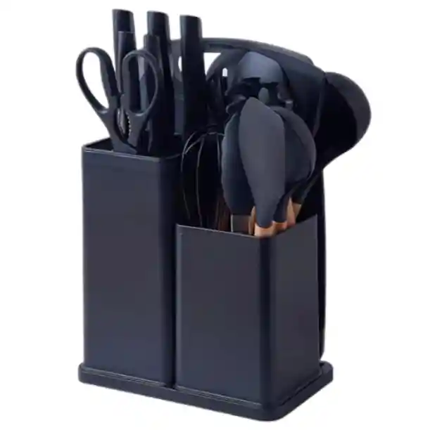 Set De Utensilios De Cocina Silicona Negro 19 Piezas Completo Y Funcional