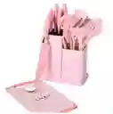 Kit De Cocina 19 Piezas Rosado De Silicona Resistente Y Duradera