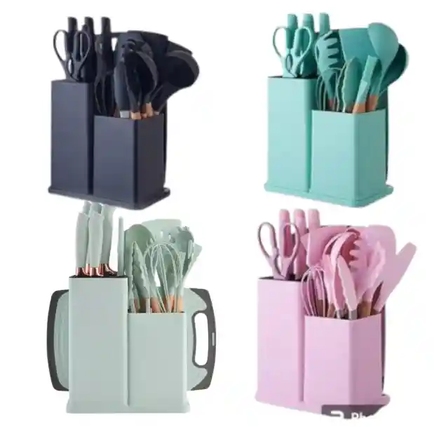Set De Utensilios De Cocina Silicona 19 Verde Claro Piezas Para El Chef Moderno