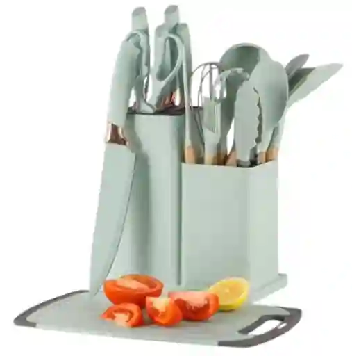 Set De Utensilios De Cocina Silicona 19 Verde Claro Piezas Para El Chef Moderno