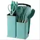 Set De Utensilios De Cocina Silicona 19 Verde Oscuro Piezas, Ideal Para Tu Cocina