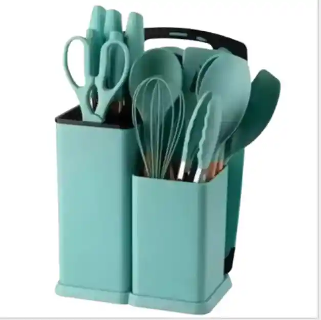 Set De Utensilios De Cocina Silicona 19 Verde Oscuro Piezas, Ideal Para Tu Cocina