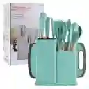 Set De Utensilios De Cocina Silicona 19 Verde Oscuro Piezas, Ideal Para Tu Cocina