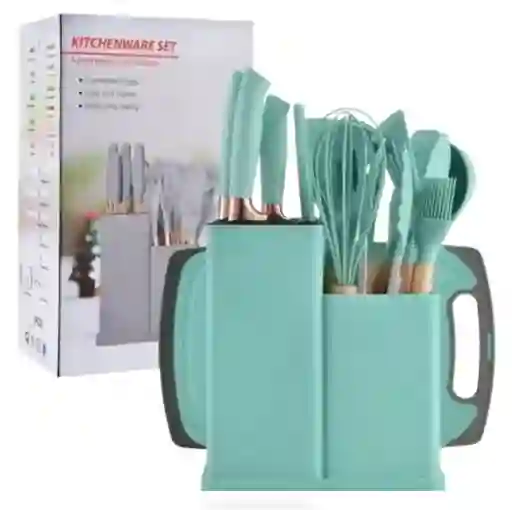 Set De Utensilios De Cocina Silicona 19 Verde Oscuro Piezas, Ideal Para Tu Cocina