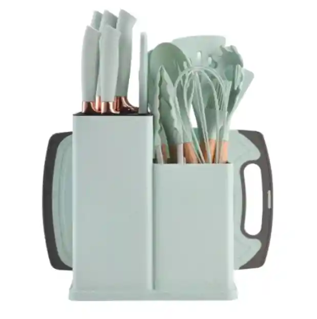 Set De Utensilios De Cocina Silicona 19 Verde Claro Piezas Completo Y Funcional