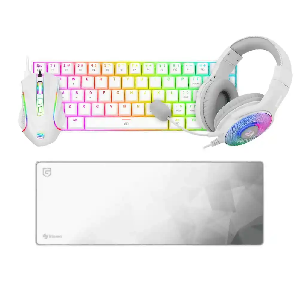 Combo 3 En 1 Redragon S129w White + Mouse Pad Com-044
