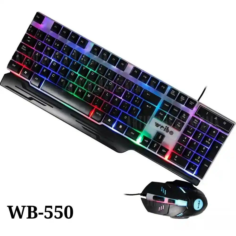 Combo Teclado Y Mouse Gamer Weibo Alambrico Wb-550 Iluminado Rgb Usb Gaming Keyboard