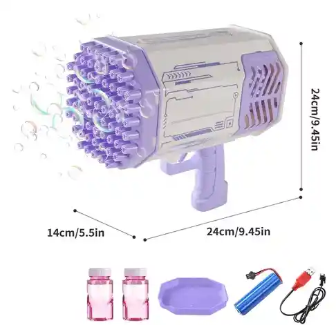 Juguete Pistola Bazooka De Burbujas Recargable Con Luz Led Para Niñas