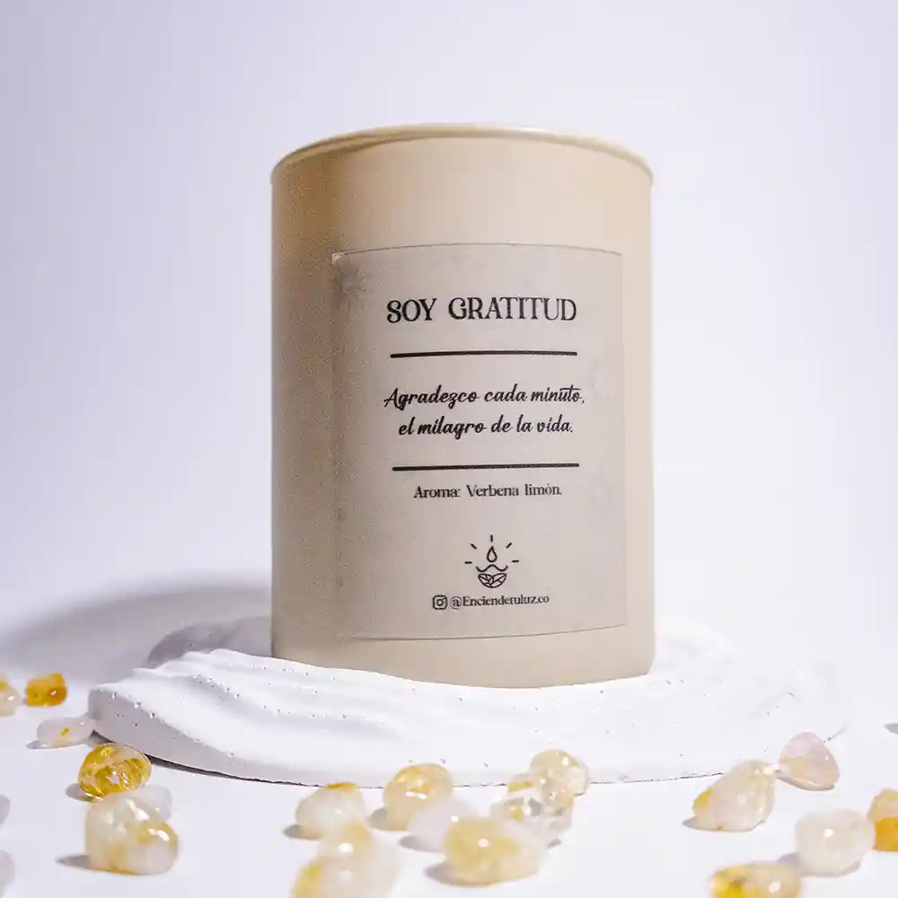 Vela Con Intención - Soy Gratitud - Cera Orgánica Cuarzo Cristal -280g - Proposito 2025