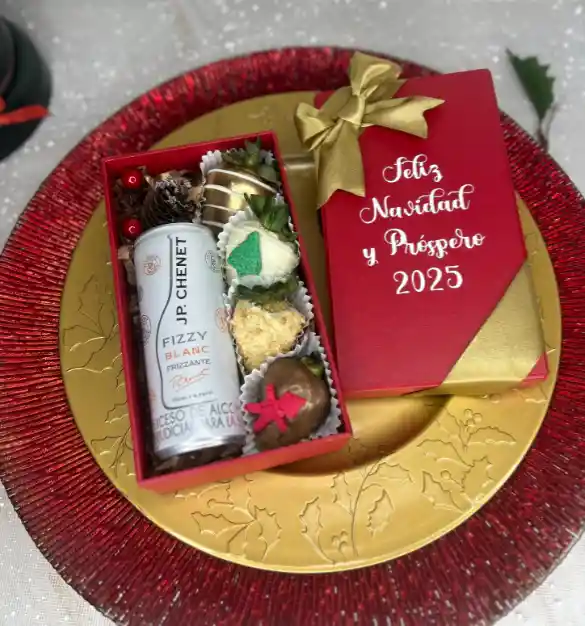 Caja De Lujo Con Jp Chenet Y Fresas Con Chocolate - Navidad