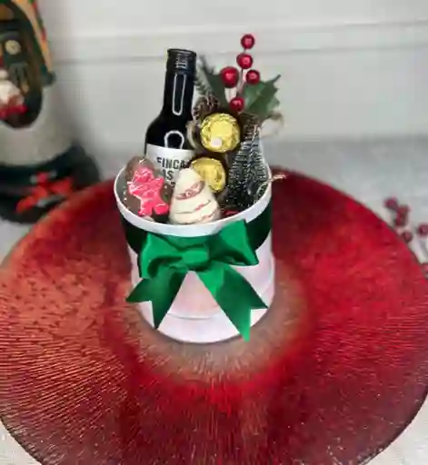 Cilindro De Lujo Mini Con Vino Mini, Chocolates Ferrero Rocher Y Fresas Con Chocolate - Navidad
