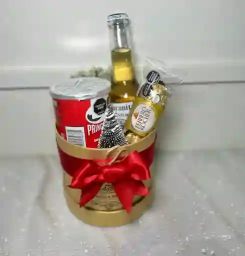 Cilindro De Lujo Mini Con Coronita, Pringles Y Chocolates Ferrero Rocher - Navidad