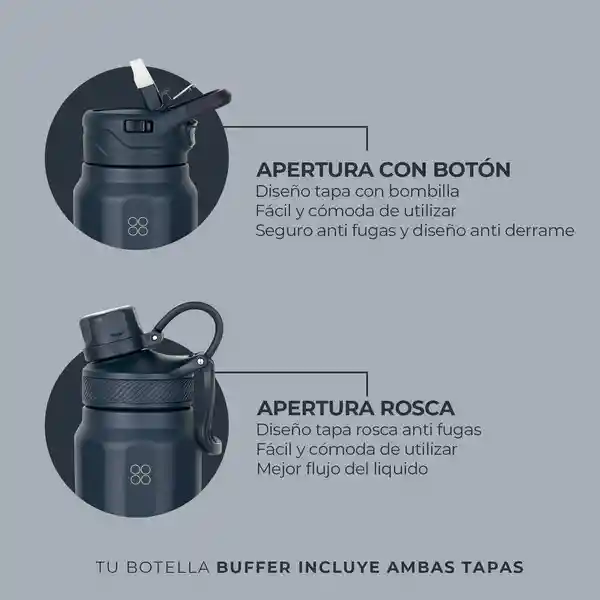 Termo Botella Agua Termica Acero Inoxidable Buffer + Tapas