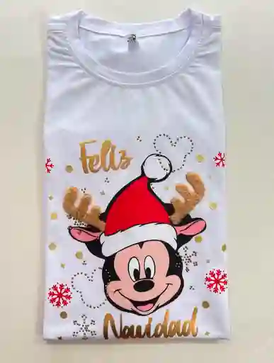 Camiseta Blanca Feliz Navidad Talla S Diseño Mickey Mouse En Algodon