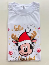 Camiseta Blanca Feliz Navidad Talla M Diseño Mickey Mouse En Algodon