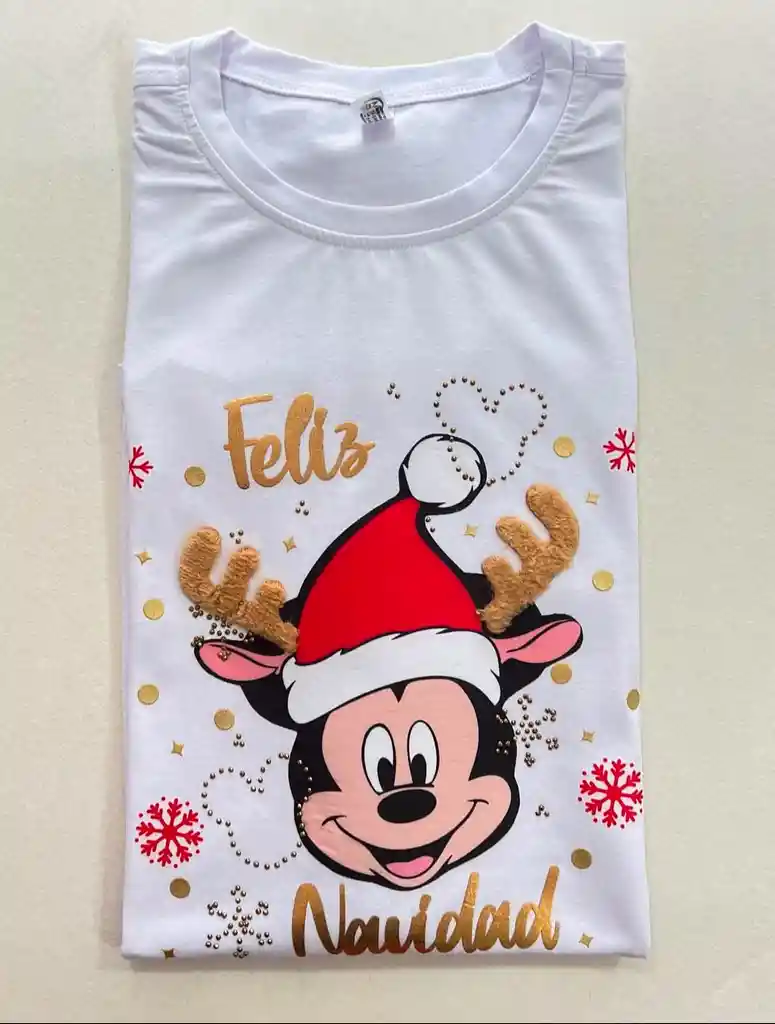 Camiseta Blanca Para Niño Feliz Navidad Talla 2 Diseño Mickey Mouse En Algodon