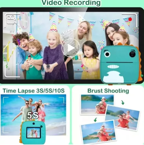 Cámara Infantil Instantánea Con Impresión Térmica, 12 MP Y Vídeo 1080P, Pantalla De 2.4", Incluye Tarjeta De 32 GB Y 3 Rollos De Papel, Para Niños De 3 A 12 Años